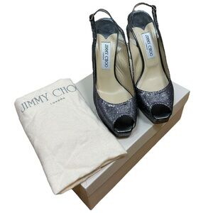 Jimmy Choo, Glitter Slingback Platform Pump ‘Clue’ Box Dustbag, Size 40 IT US 10